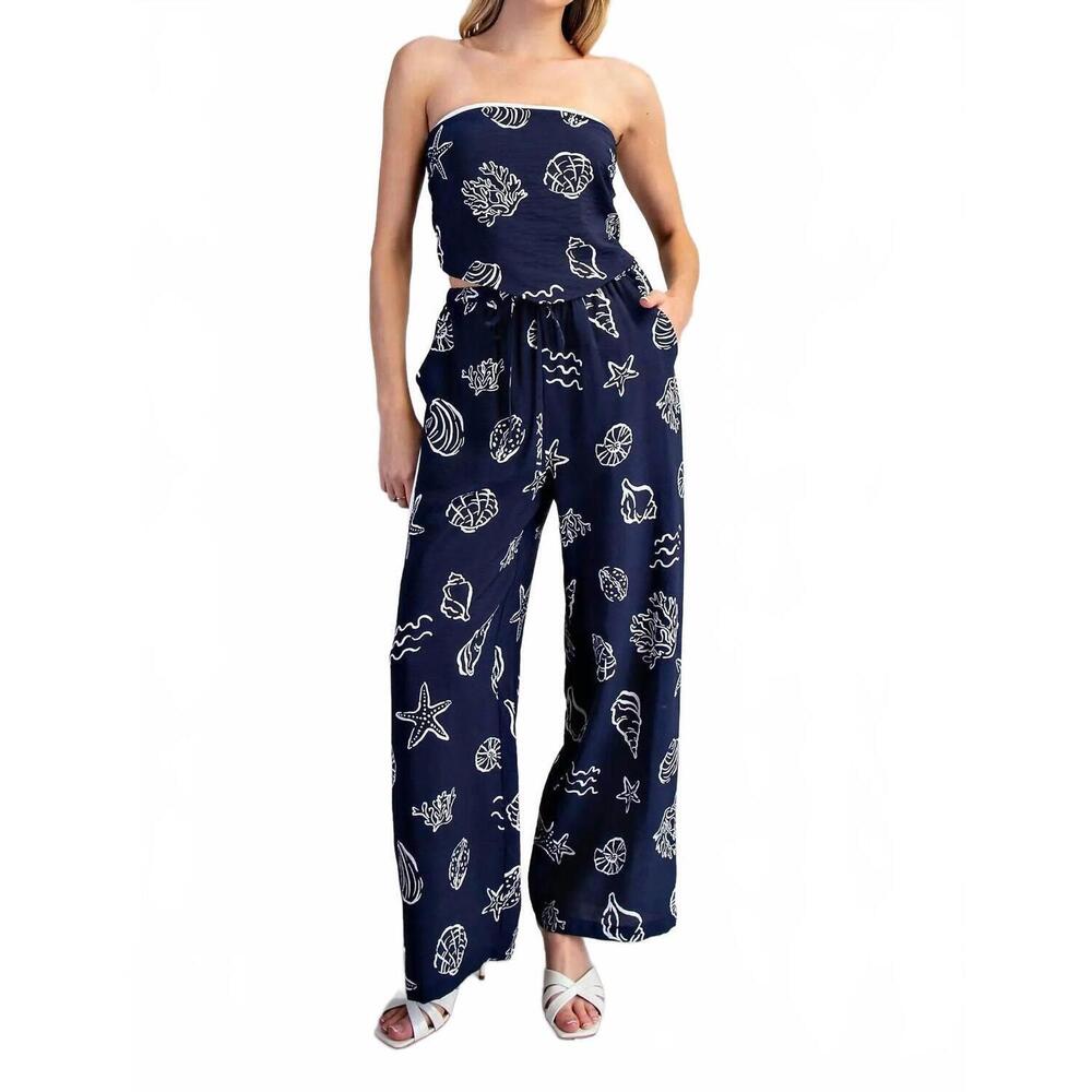 NEW EE:SOME the shore 2 piece wide leg set in navy